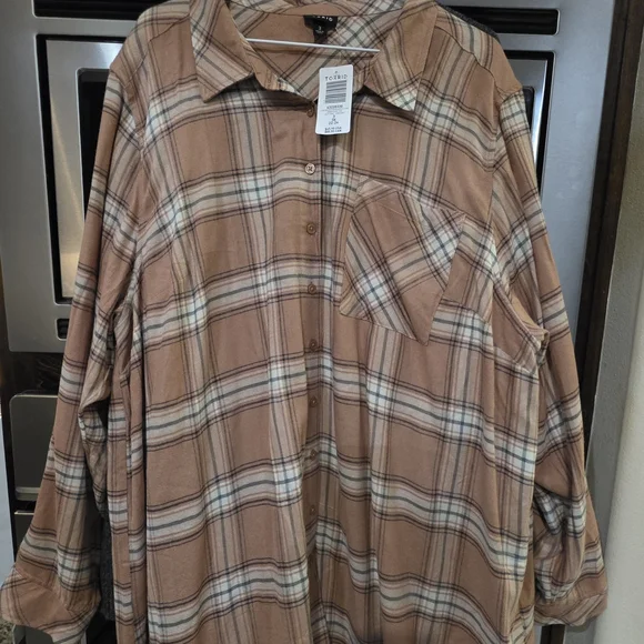 Torrid Tan Plaid Shirt New With Tags - Picture 4 of 8